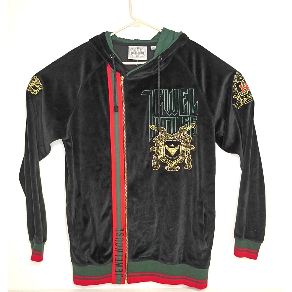 Jewel House Track Jacket Mens 2XL Black Velour Full Zip Hood Embossed Lil Boosie